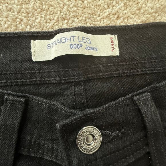 Levi’s 505 Straight Leg Mid-Rise Stretch Black Wash Denim Jeans Women Size 4M - Picture 5 of 12